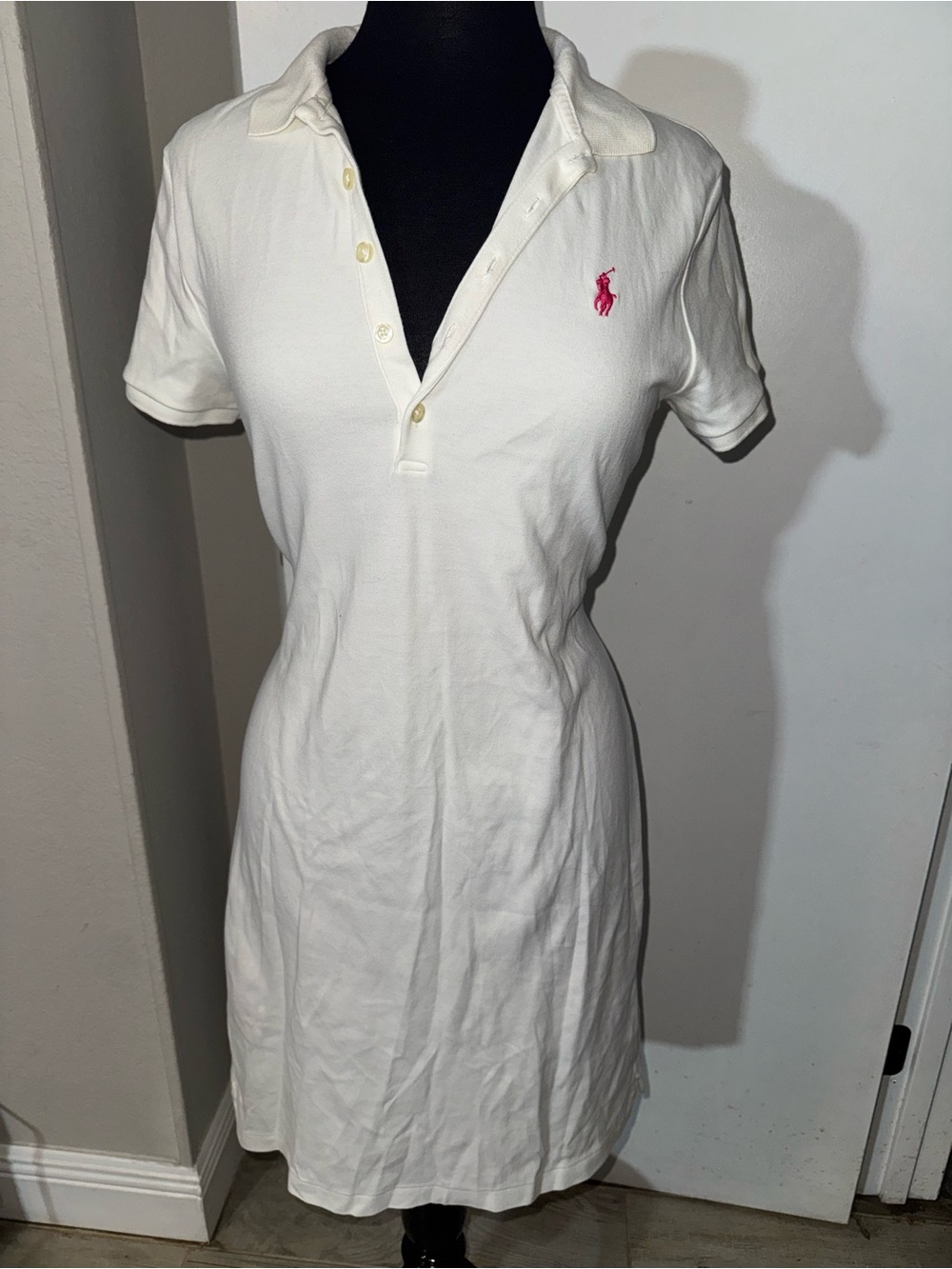 Ralph Lauren White Polo Shirt Dress with Pink Pony Logo